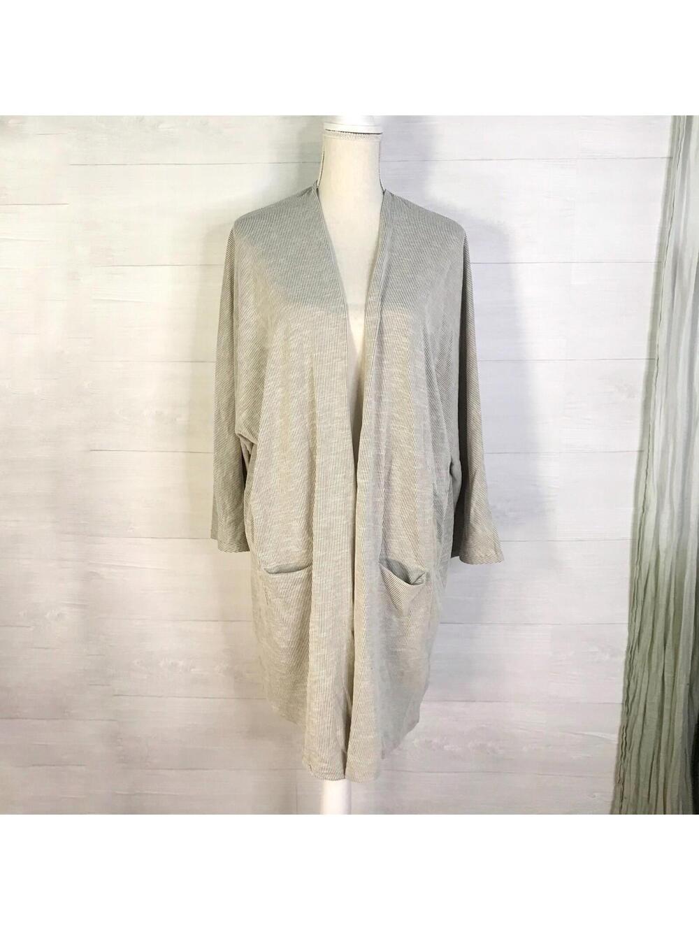 NWT DONNI Ribbed Open Front Duster Cardigan OSFA Plus Beige Green Pockets